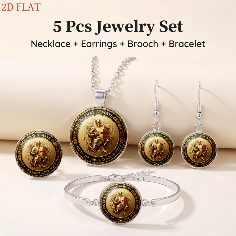 5pc Knight-Themed Women's Jewelry Set, Fashionable Design