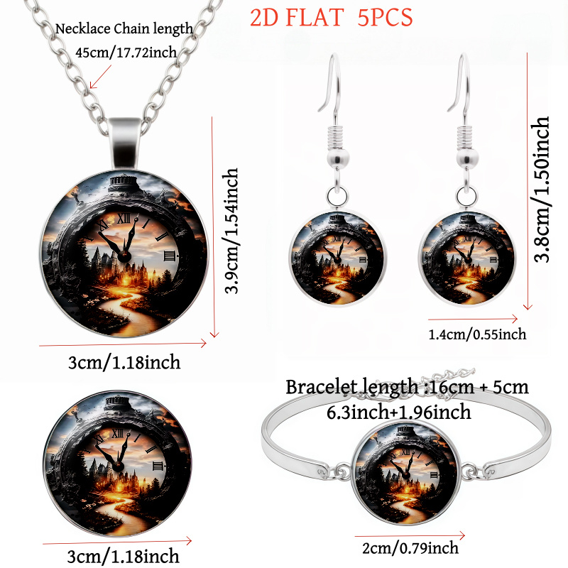 5pcs Clock-Themed Women's Jewelry Set, Necklace & Earrings