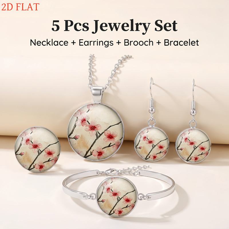 5pc Cherry Blossom Jewelry Set for Women, Elegant Daily Wear