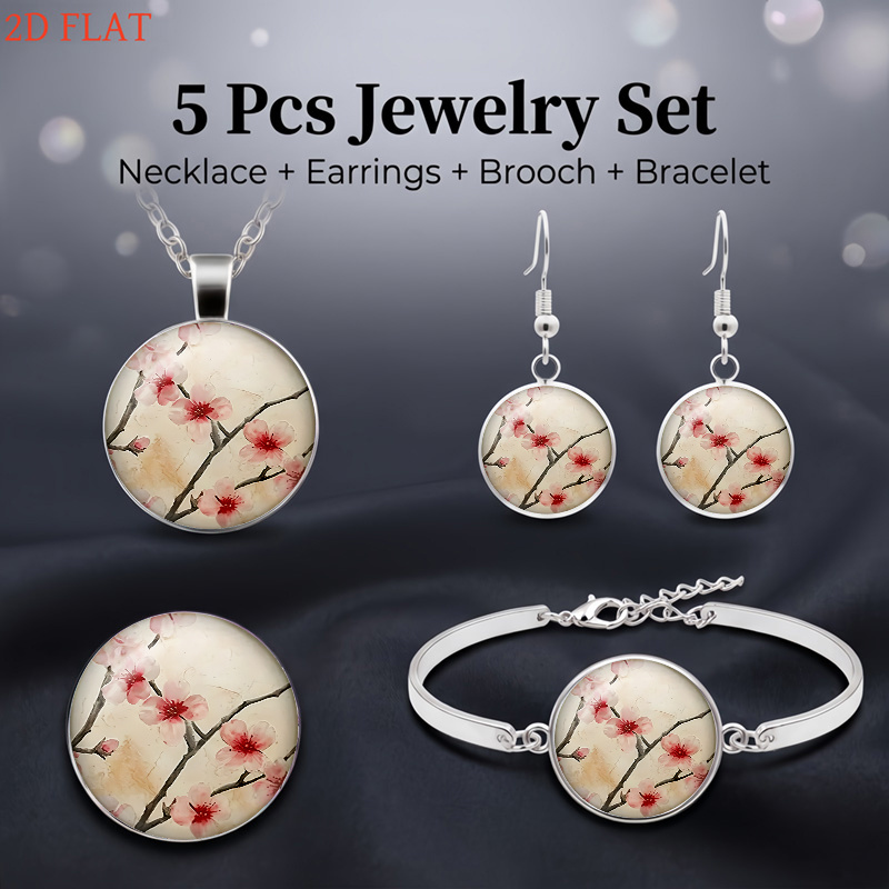 5pc Cherry Blossom Jewelry Set for Women, Elegant Daily Wear