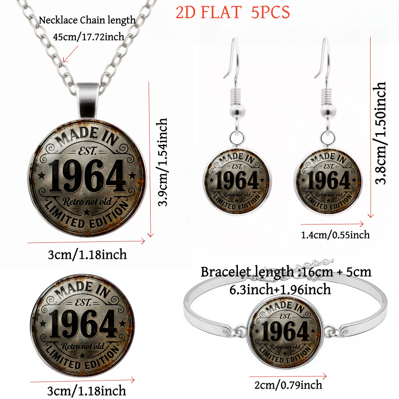 5pcs Retro 1964-Themed Ladies Jewelry Set