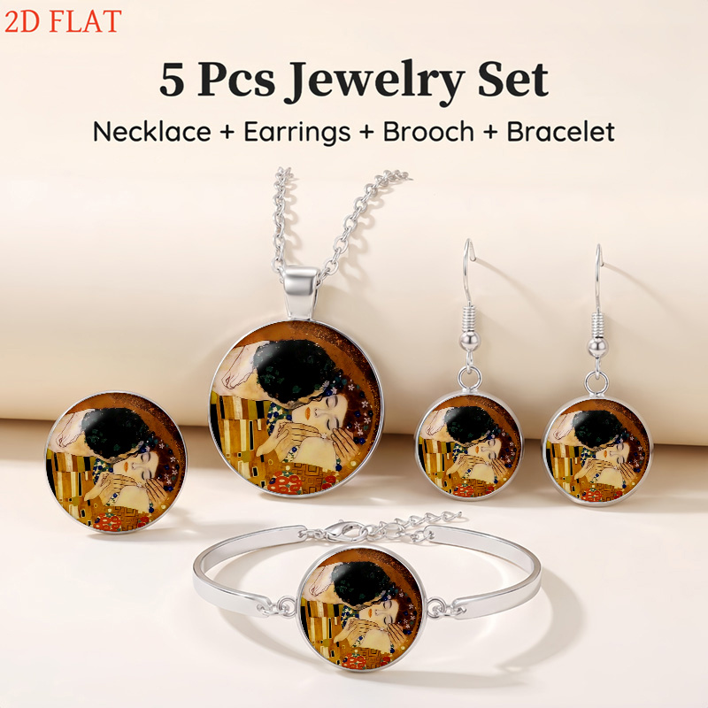 5pc Kiss-Themed Women's Jewelry Set with Necklace & Earrings