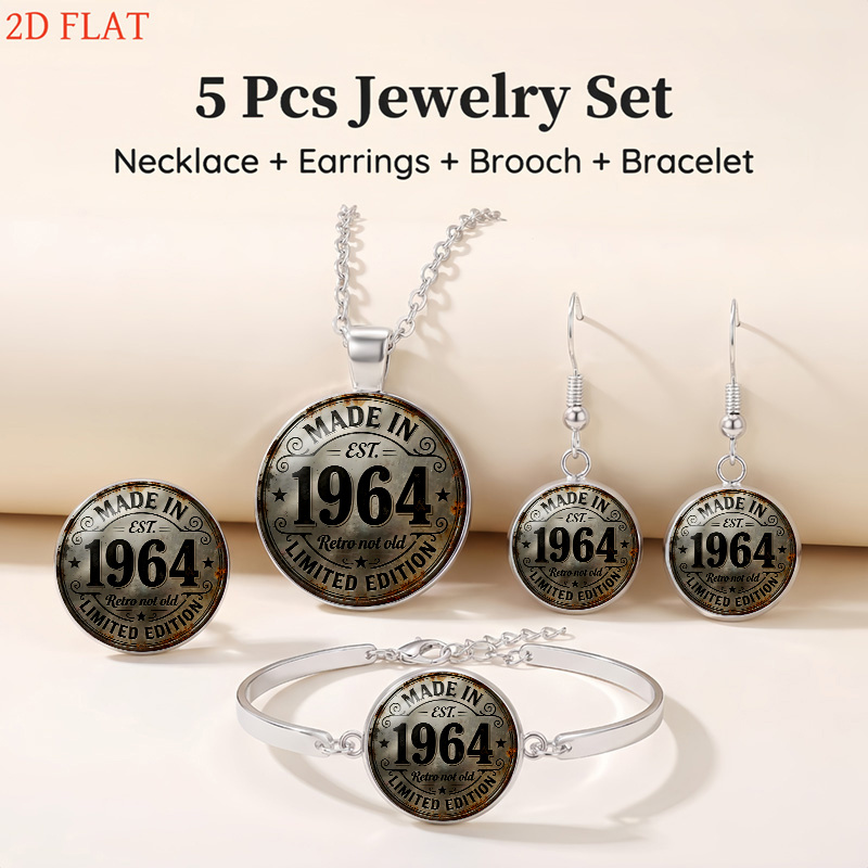 5pcs Retro 1964-Themed Ladies Jewelry Set
