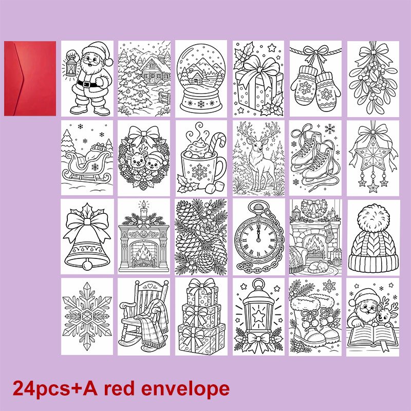 TEMU 24-pack+a Envelope Creative Festive Christmas Postcard Featuring Winter Patterns With Merry Christmas Text Suitable For Artistic Coloring