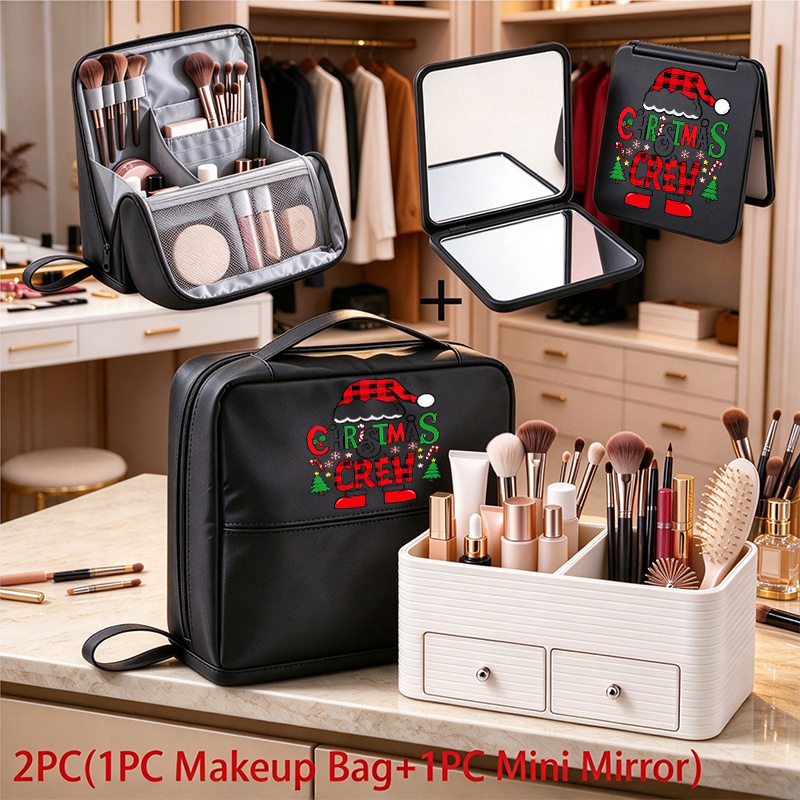 2pcs Christmas Makeup Bag and Mini Mirror Travel Organizer Case