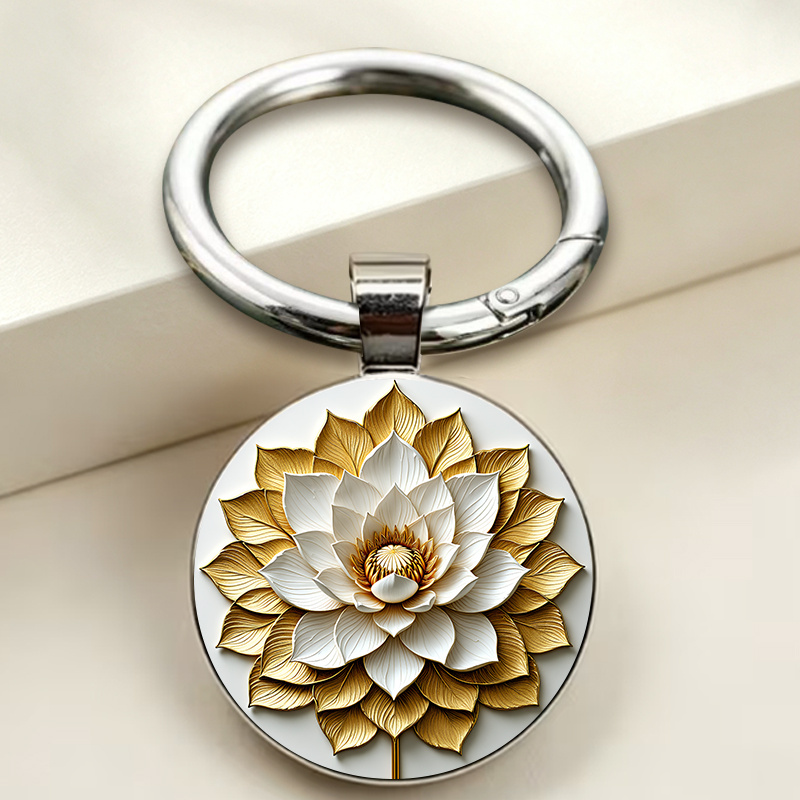 Luxurious Golden Lotus Ultra-Realistic Keychain