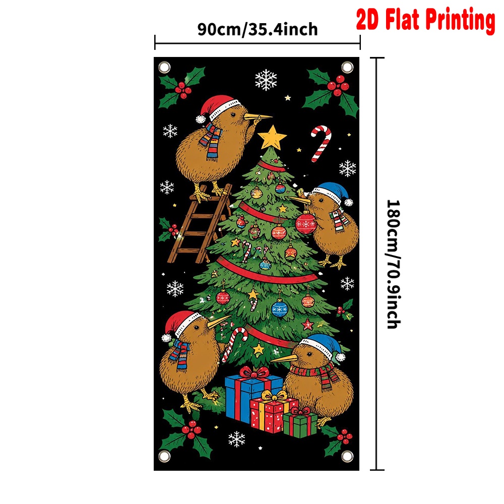 TEMU 2d Flat - 2d Door Banner 2d Flat - 2d Door Banner 1pc 2d Flat Door Banner Interesting Door Curtain Christmas Kiwi Tree Decorating 100% Polyester