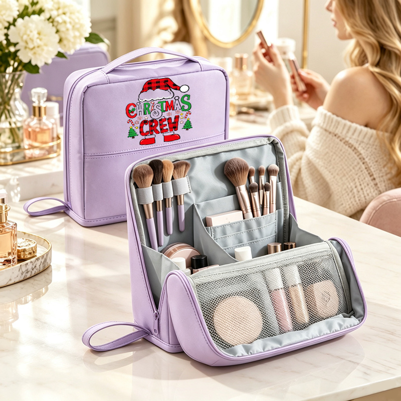 2pcs Christmas Makeup Bag and Mini Mirror Travel Organizer Case