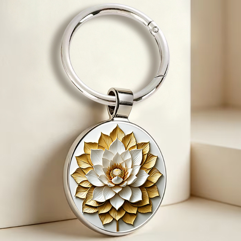 Luxurious Golden Lotus Ultra-Realistic Keychain
