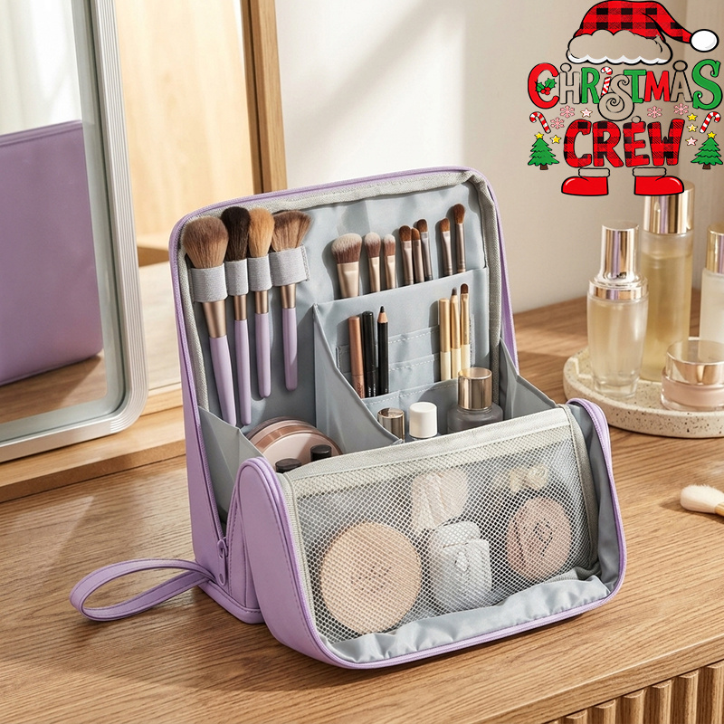 2pcs Christmas Makeup Bag and Mini Mirror Travel Organizer Case