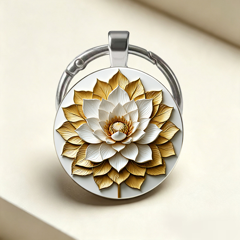 Luxurious Golden Lotus Ultra-Realistic Keychain