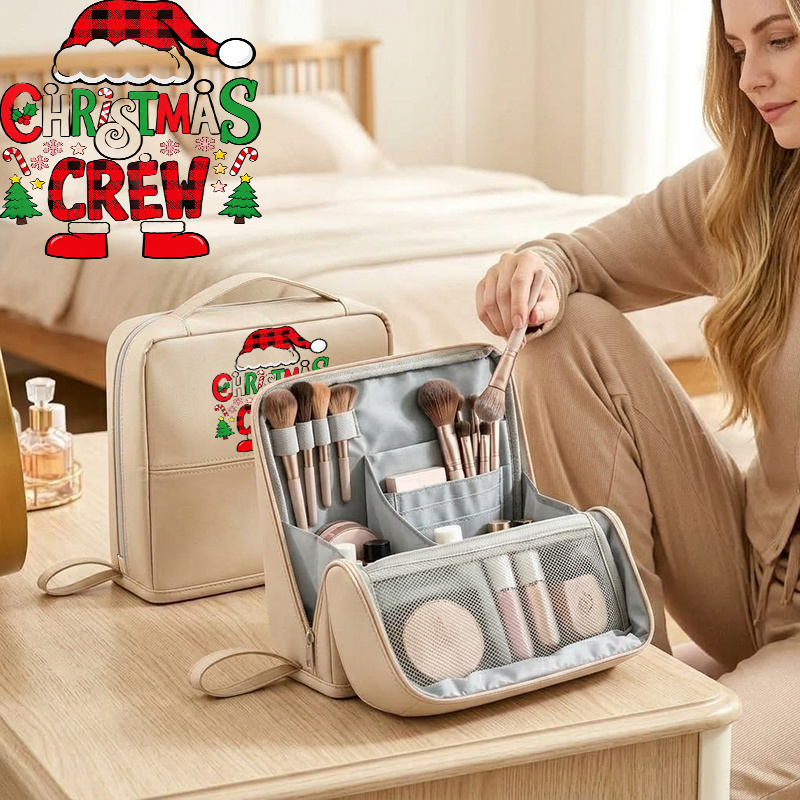 2pcs Christmas Makeup Bag and Mini Mirror Travel Organizer Case