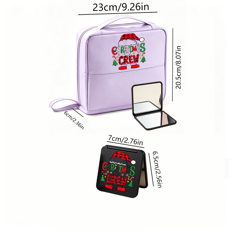 2pcs Christmas Makeup Bag and Mini Mirror Travel Organizer Case