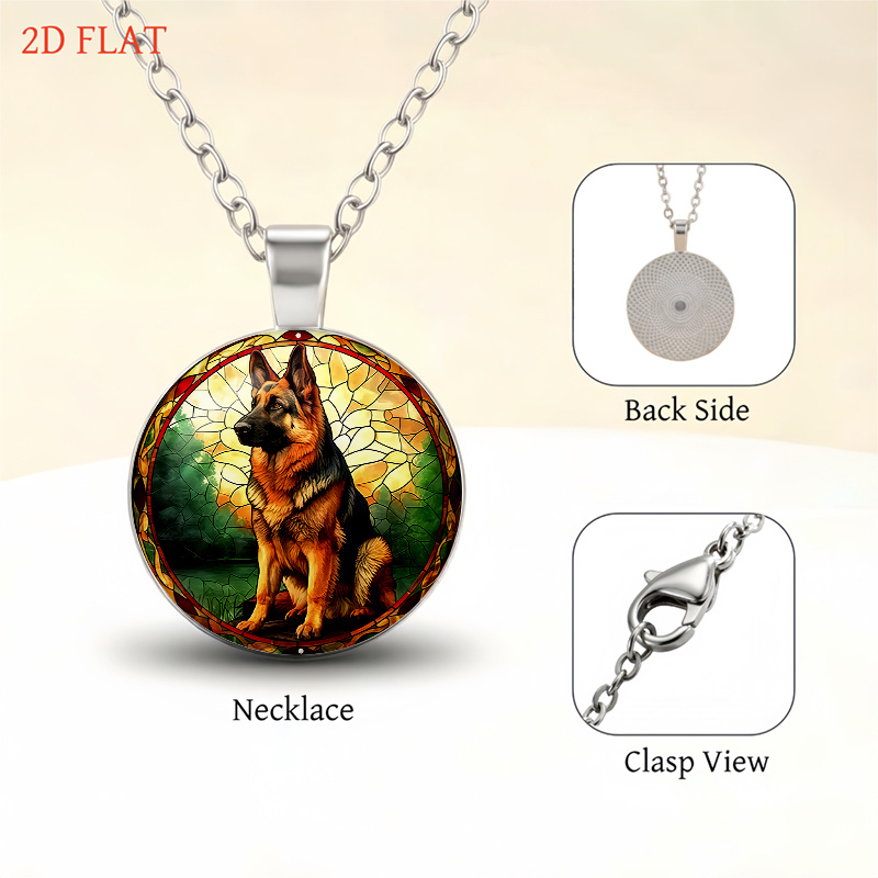 5pcs German Shepherd Stained Glass Design Jewelry Set, Gift
