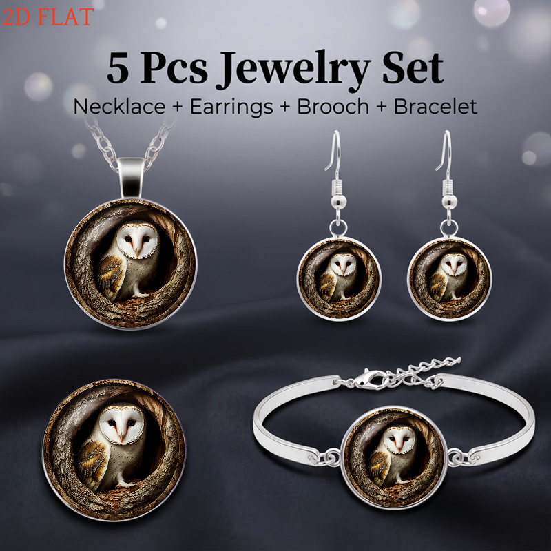 5pc Owl-Themed Women's Jewelry Set, Light Luxury