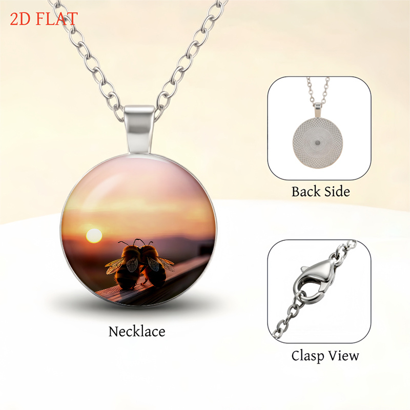 5pc Bee & Sunset-Themed Necklace, Earrings, Brooch & Bracelet Set