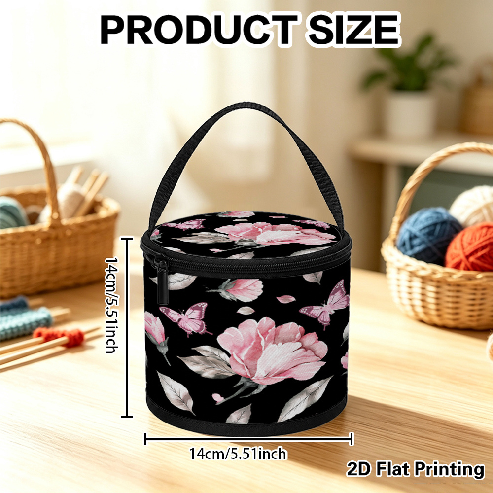 TEMU 1pc Pink & Yarn Storage Bag With Zipper Closure & Thread Hooks - Fabric Crochet Organizer Suitable For Knitting Supplies, Yarn Balls, Crochet