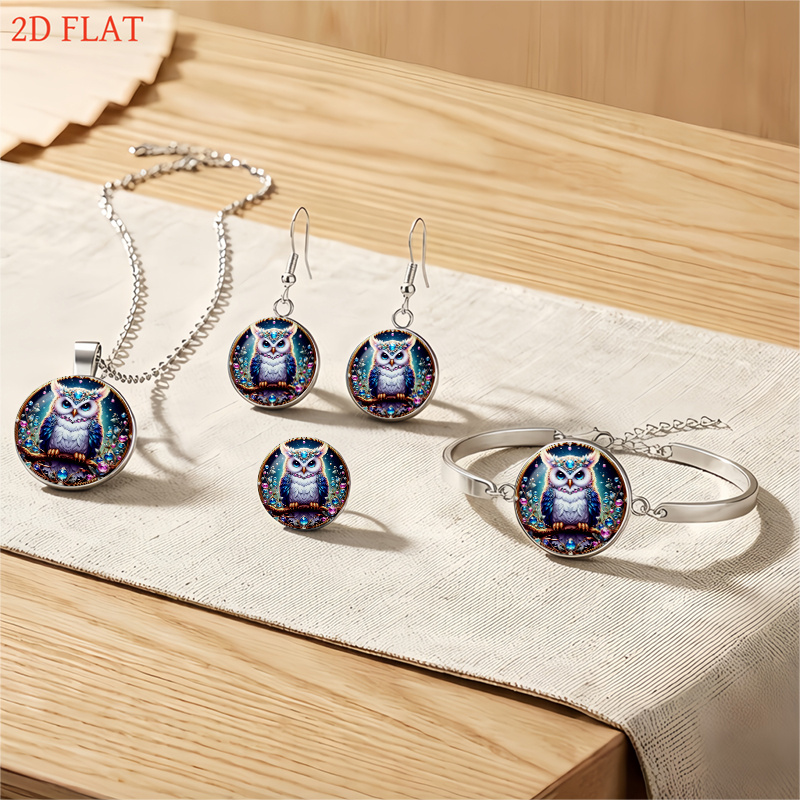 5pc Owl-Themed Women's Necklace, Earrings, Brooch, Bracelet Set