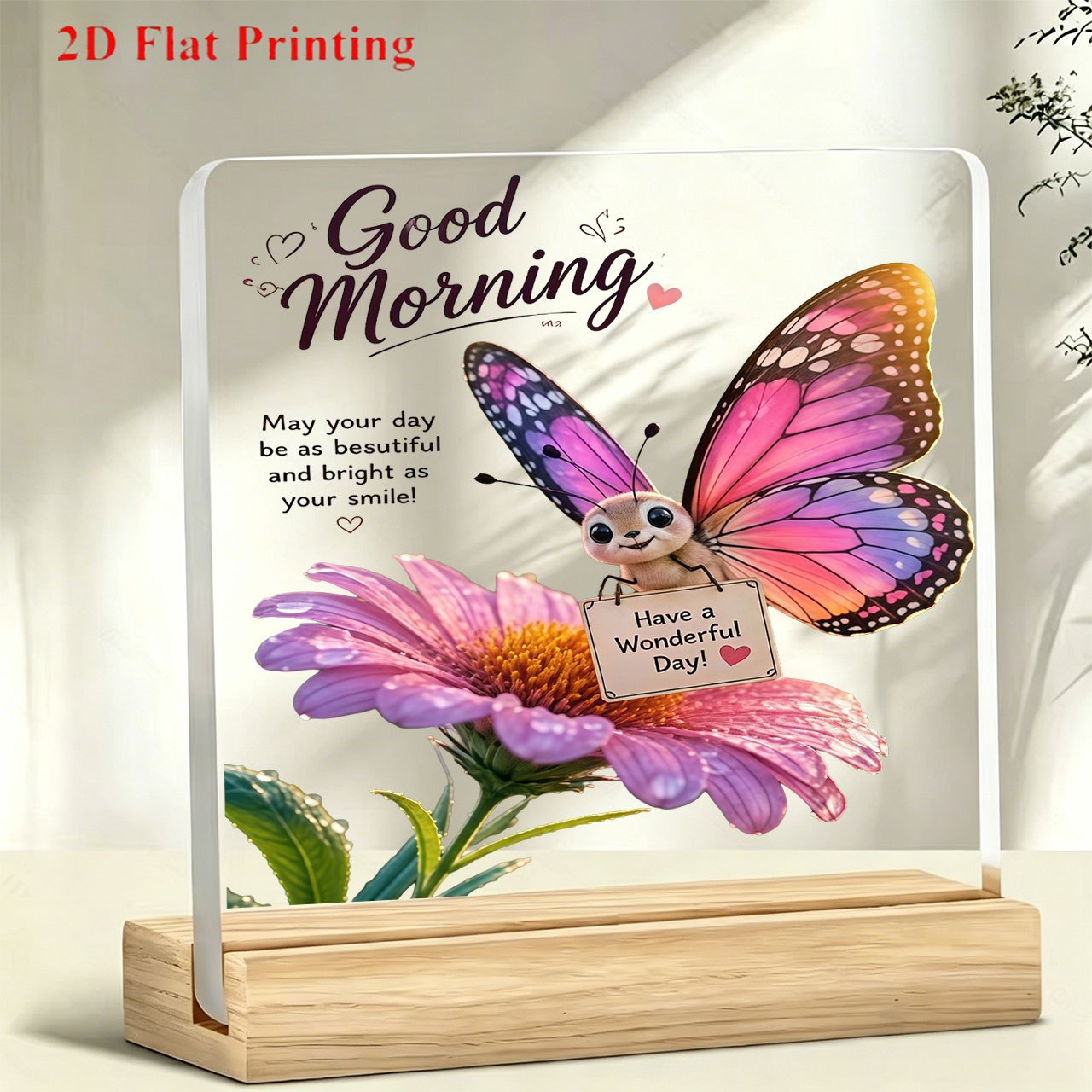 TEMU 1pc Acrylic Desktop Decorative Stand "" Floral Creative Greeting Card Paperweight, Desktop Decoration, Suitable For Work, Study, And Bar