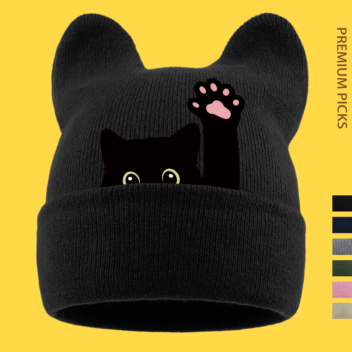 TEMU 1pc Chapeau à oreilles de motif , Chapeau d'automne hiver chaud de Noël avec oreilles de chat, Bonnet à oreilles de chat unisexe, Bonnet chaud
