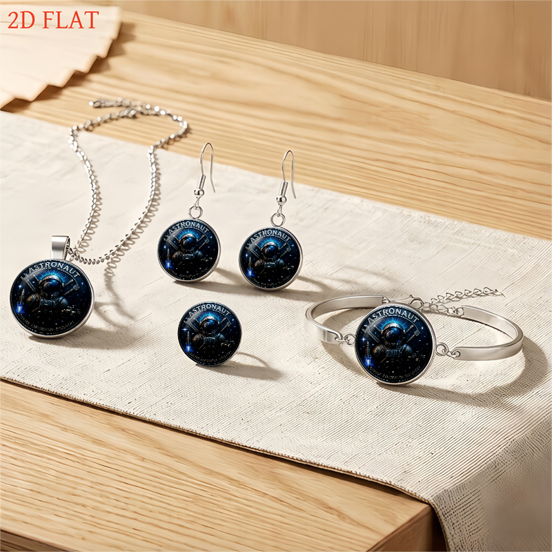 5pc Astronaut-Themed Women's Necklace Earrings Brooch Bracelet Set