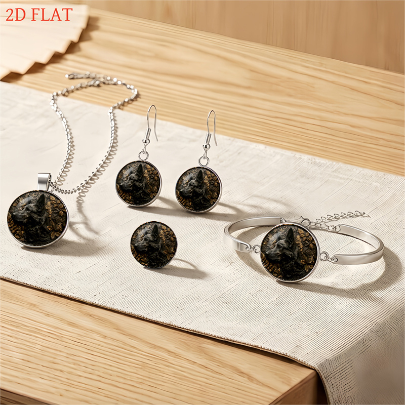 5pc German Shepherd and Leaf-Themed Jewelry Set