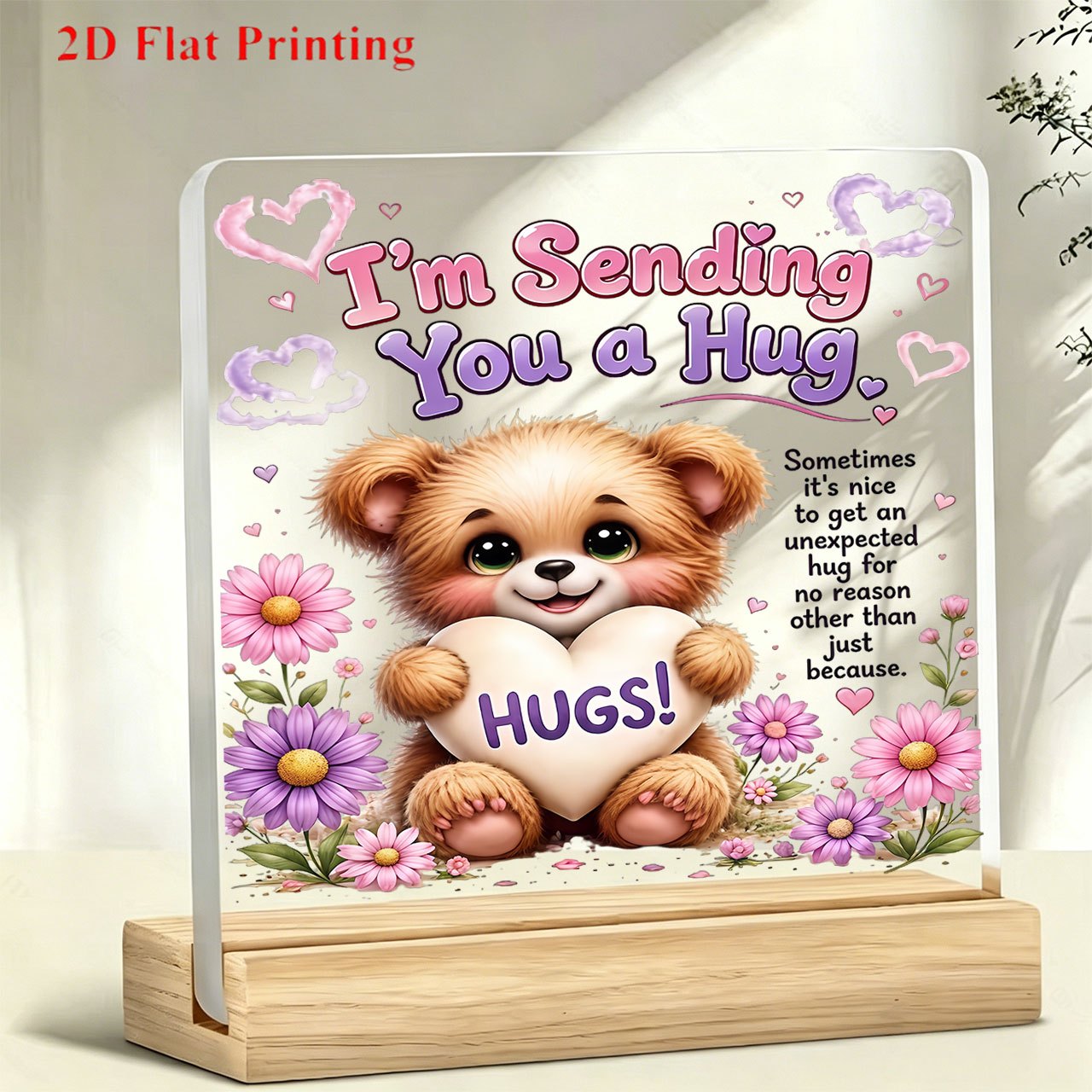 TEMU 1pc Acrylic Desktop Decoration Stand "i'm Sending You A Hug" Heart Bear Pattern Paperweight, Decorate Your Desktop, Suitable For Work, Study, Or