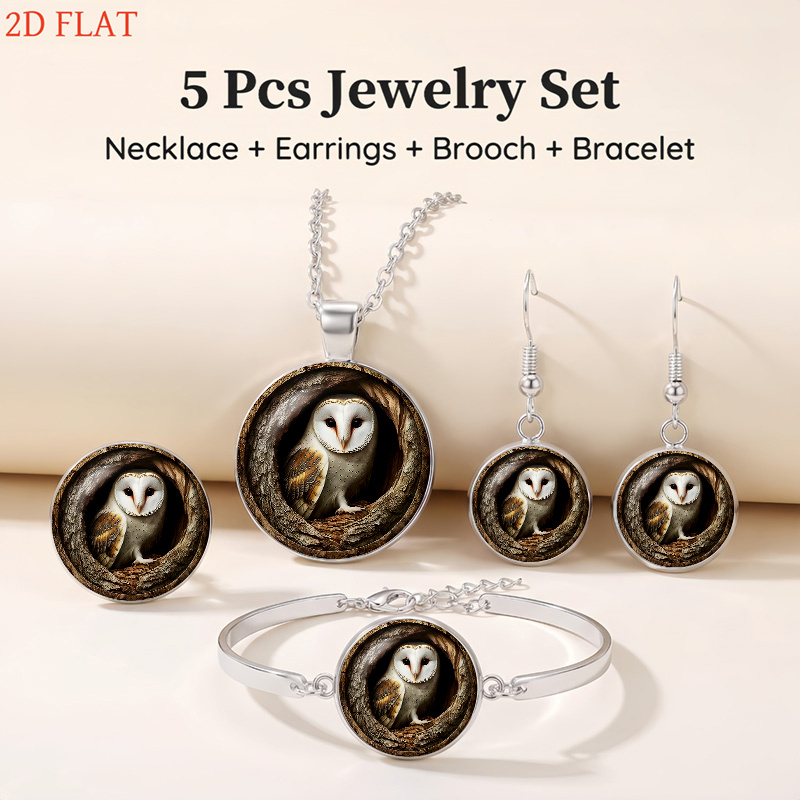 5pc Owl-Themed Women's Jewelry Set, Light Luxury