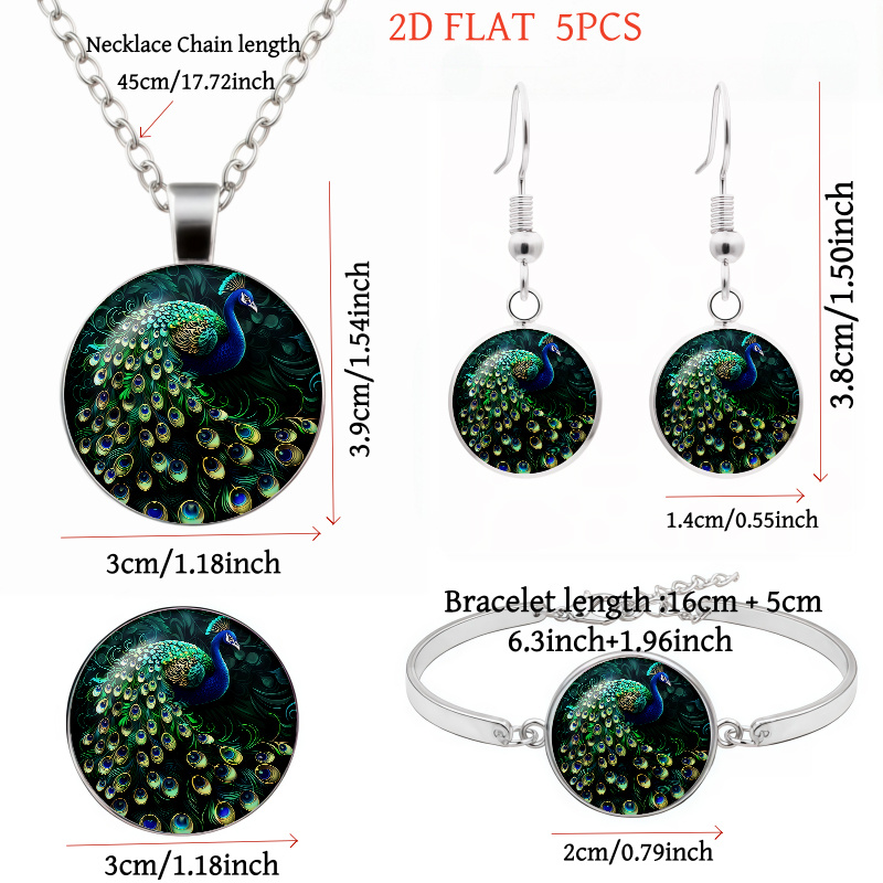 5pc PeaRooster-Themed Women's Set with Necklace, Earrings, Brooch & Bracelet