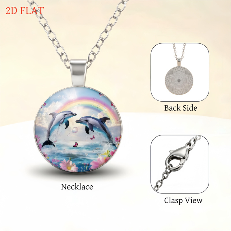 5pc Dolphin & Rainbow Pattern Necklace Bracelet Earrings Brooch Set
