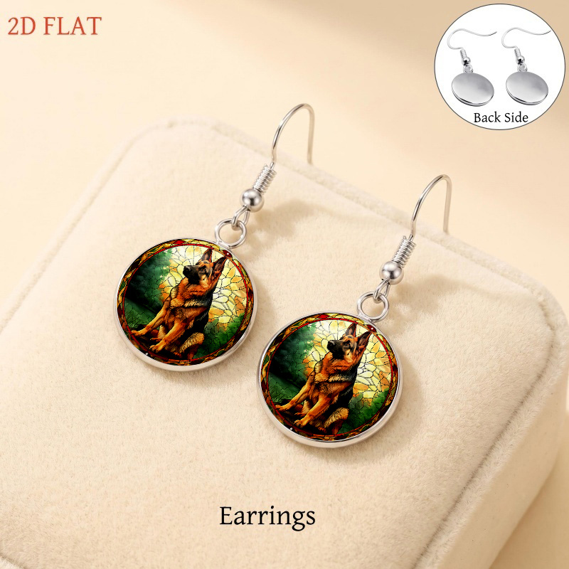 5pcs German Shepherd Stained Glass Design Jewelry Set, Gift