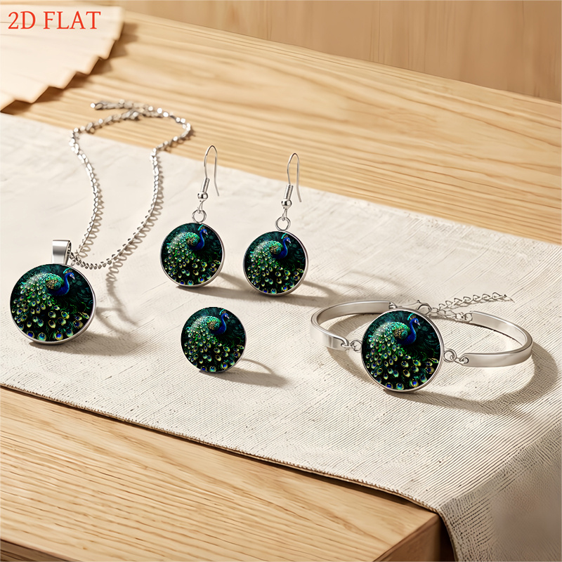 5pc PeaRooster-Themed Women's Set with Necklace, Earrings, Brooch & Bracelet