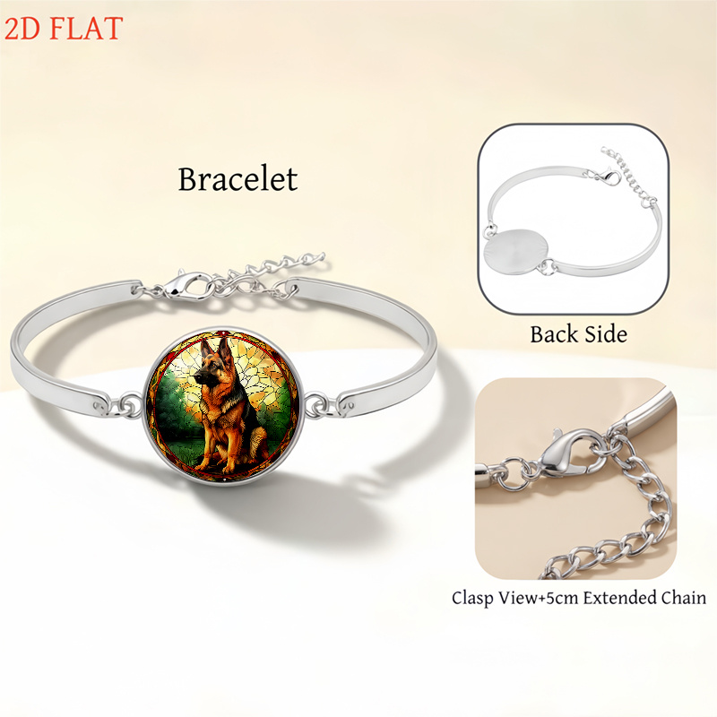 5pcs German Shepherd Stained Glass Design Jewelry Set, Gift