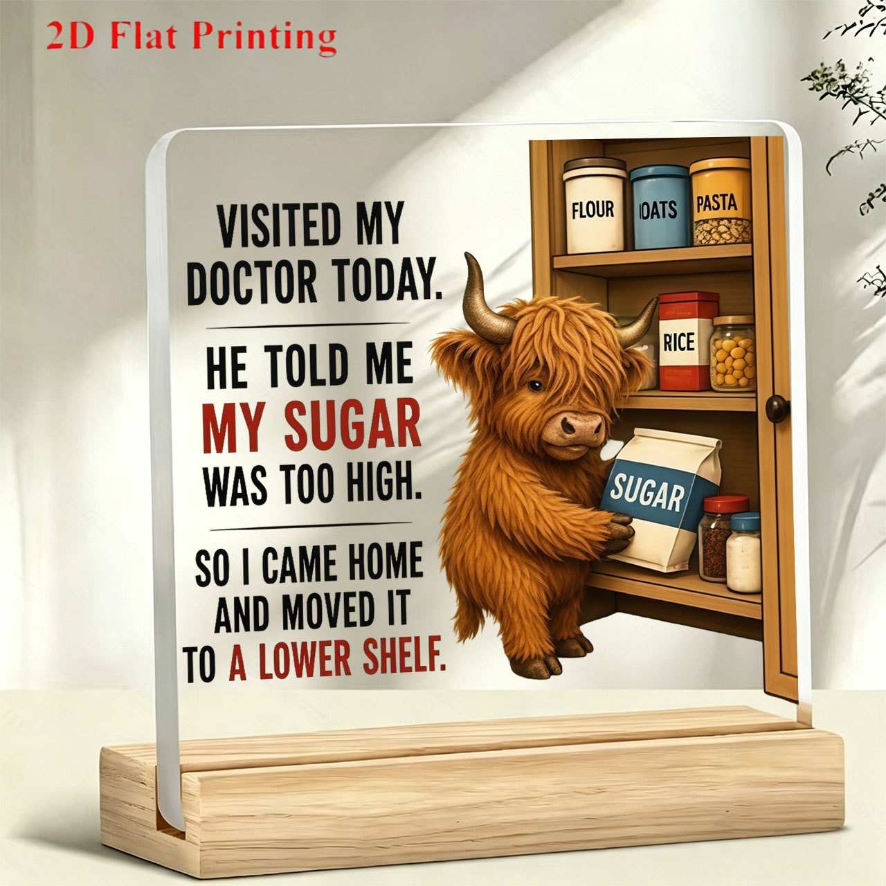 TEMU 1pc Acrylic Desktop Decorative Standee, Cute Highland Cow Moving Candy To Low Shelf Fun Pattern Paperweight, Desktop Decoration, Suitable For