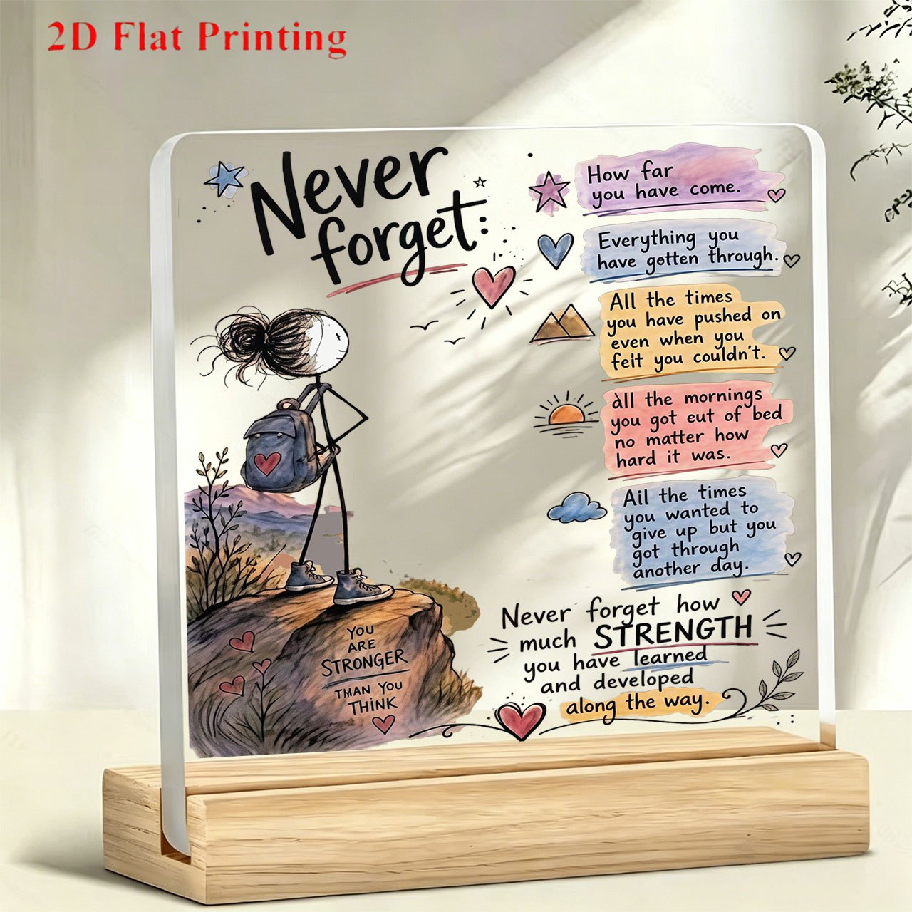 TEMU 1pc Acrylic Desktop Decorative , Cartoon Girl With Backpack And Inspirational Quote Pattern, Paperweight For Desk Decoration, Suitable For Work,