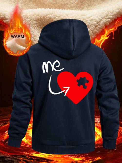 mens autumn lined zip up hoodie with pattern casual comfortable versatile zip up hoodie jacket