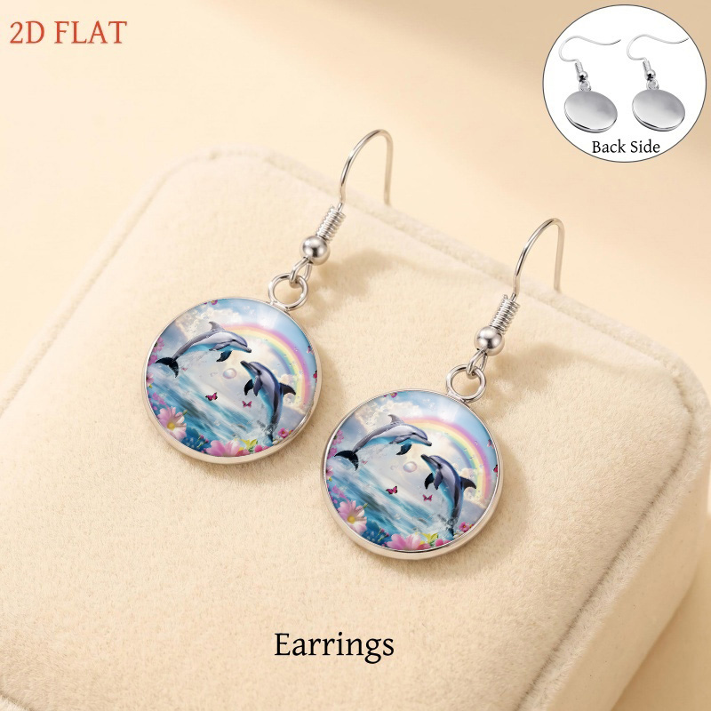 5pc Dolphin & Rainbow Pattern Necklace Bracelet Earrings Brooch Set