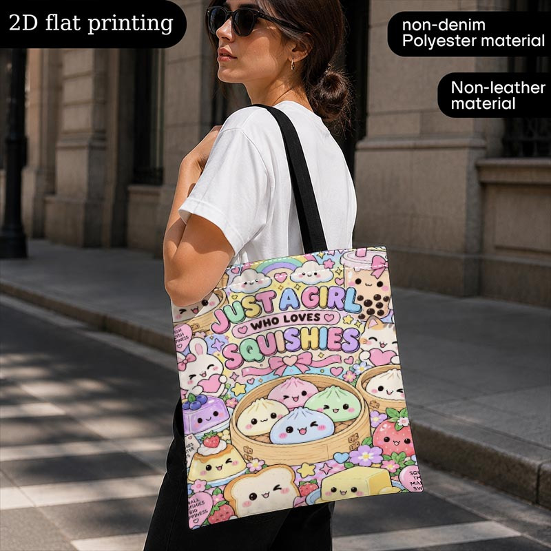 TEMU 1pc Cute Squishies Steamer Printed Women's Bag, Handbag, Tote Bag, Lightweight Shoulder Bag, Multi-functional Shopping Bag, Women's Gift, Very