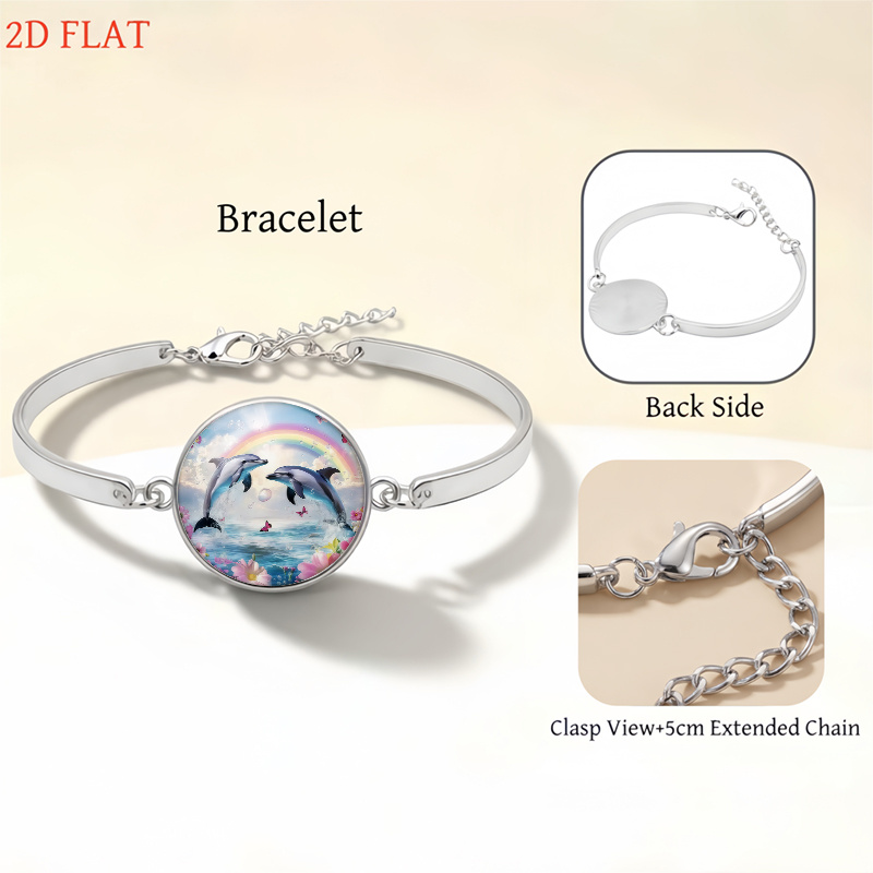 5pc Dolphin & Rainbow Pattern Necklace Bracelet Earrings Brooch Set