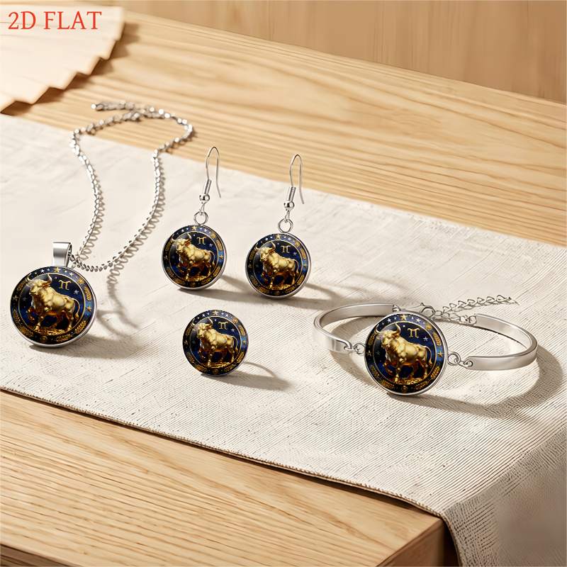5pc Taurus Zodiac-Themed Necklace, Earrings & Brooch Set