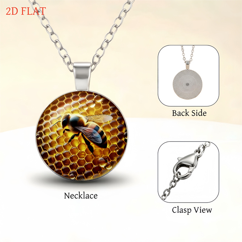 5pc Bee and Honeycomb Pattern Necklace, Earrings, Brooch & Bracelet Set