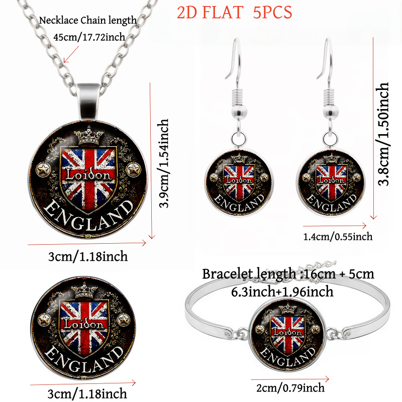 5pc Union Jack & Crown-Themed Ladies Jewellery Set