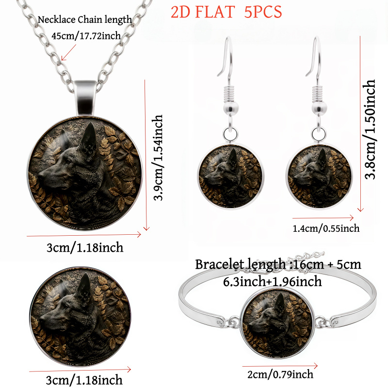 5pc German Shepherd and Leaf-Themed Jewelry Set