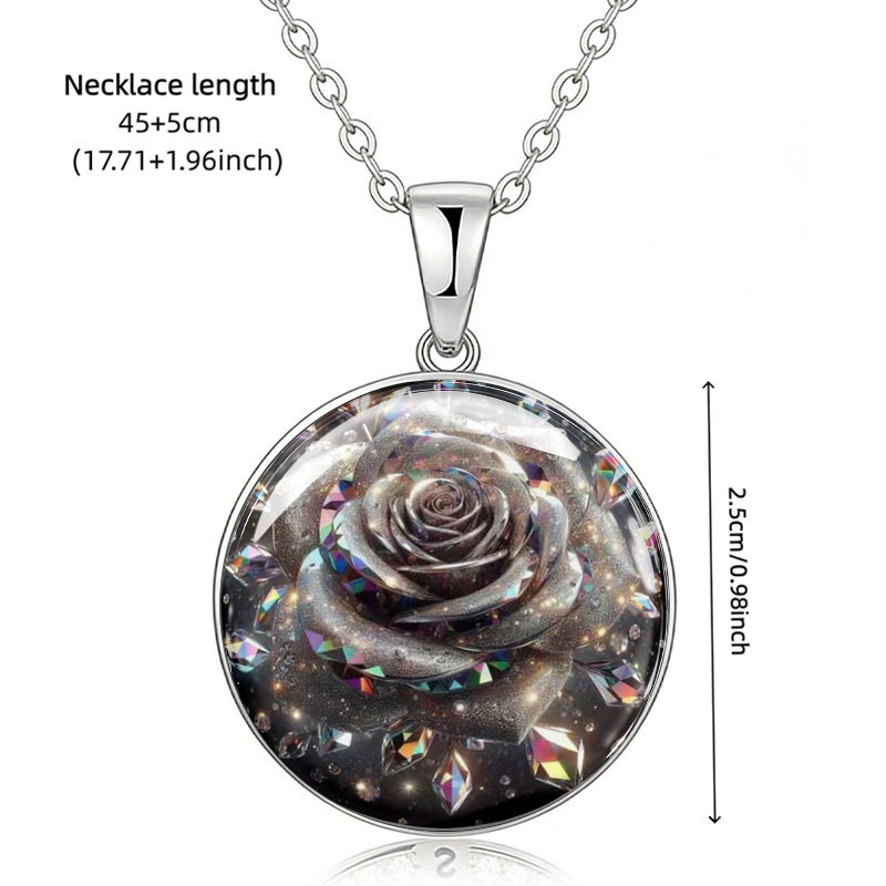 Women's Iridescent Crystal Rose Pendant Necklace, Light Luxury