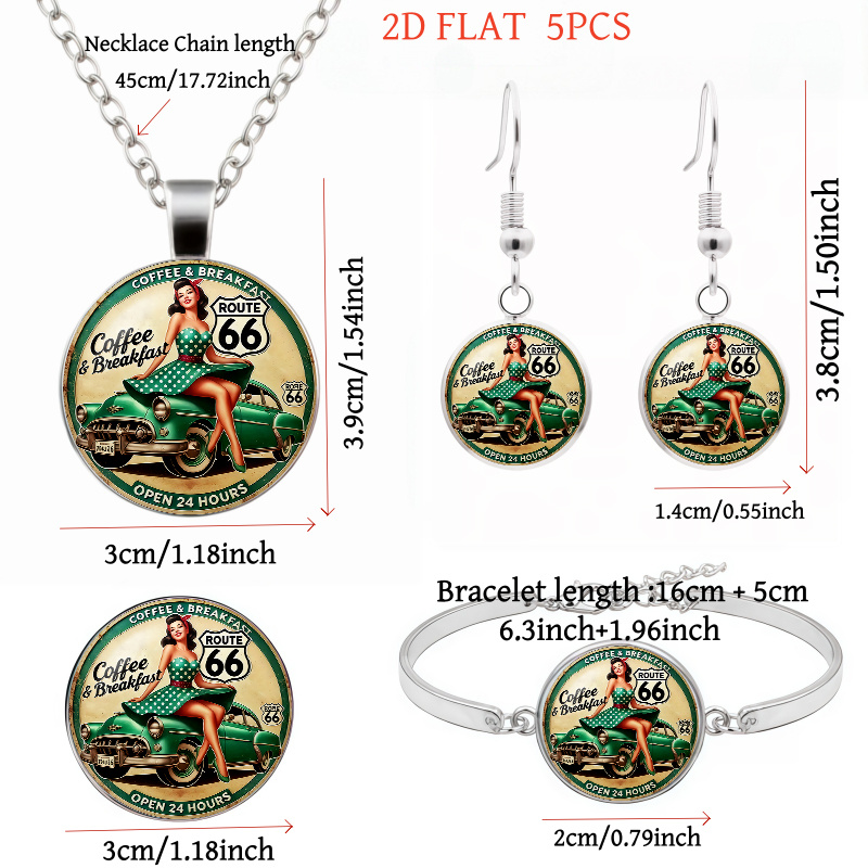 5pc Retro Route 66 Themed Women's Jewelry Set