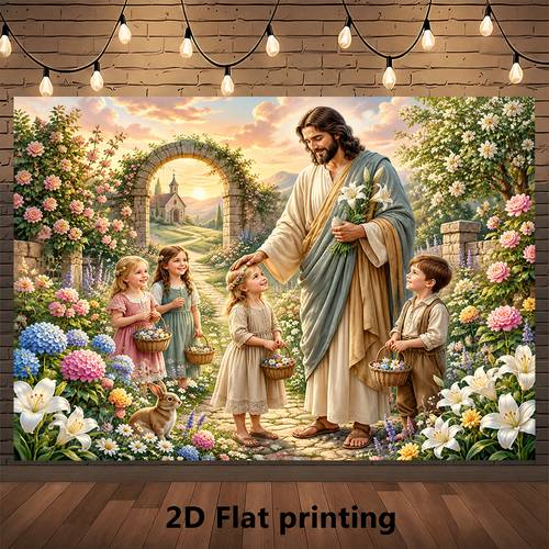 item picture 2d flat 2d flat 1pc garden easter spring photography backdrop photo booth background easter celebration church gathering spring festival wall hanging event decor 2d flat