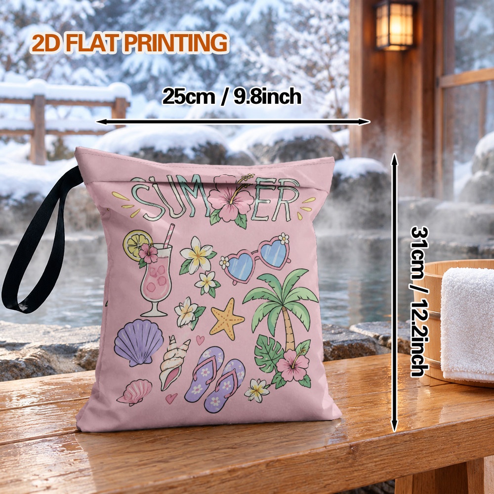 TEMU 2d Flat, 1pc Women Storage Organizer Bag, And Tropical Elements Print Wet Dry Separation Pouch, Reusable Travel Bag Suitable For Swimsuits,