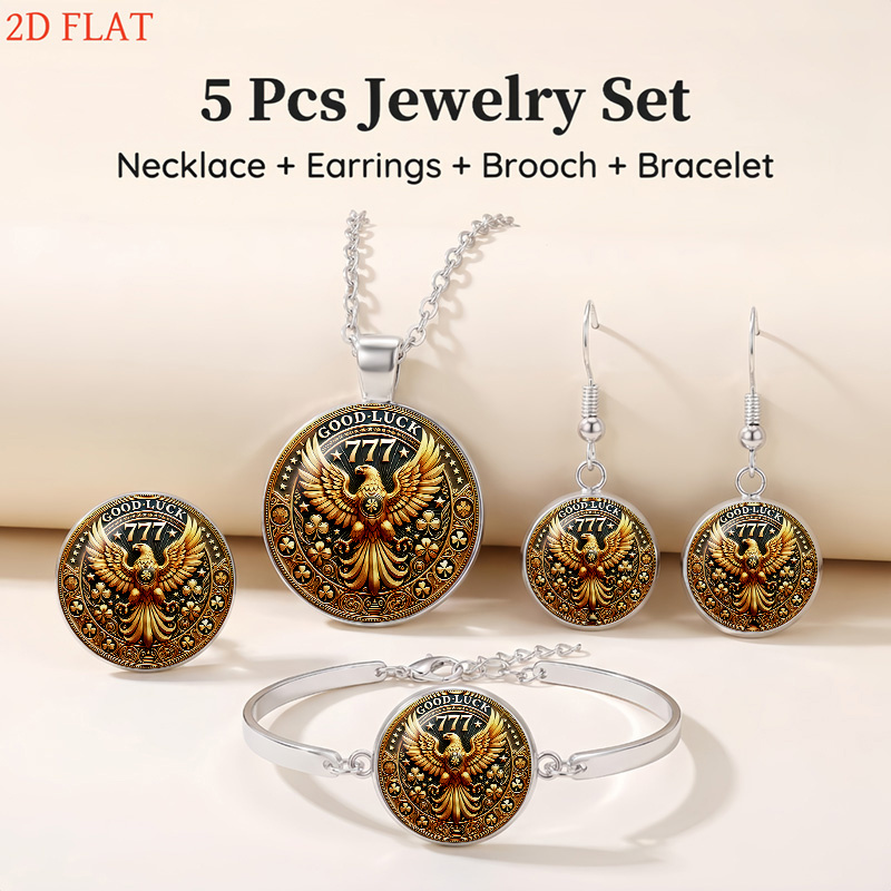 5pcs Women's Eagle & Good Luck 777 Jewelry Set