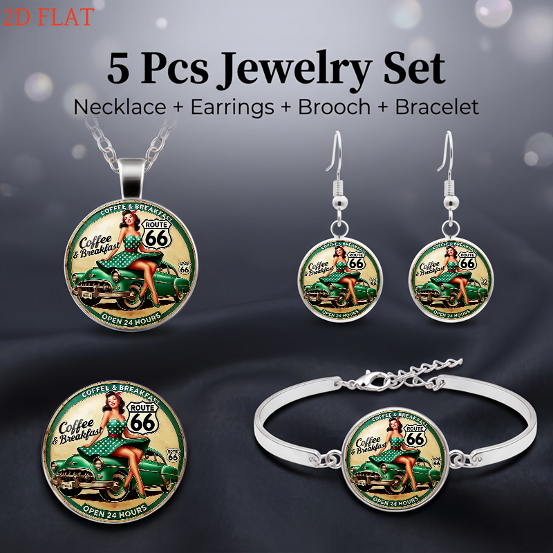 5pc Retro Route 66 Themed Women's Jewelry Set