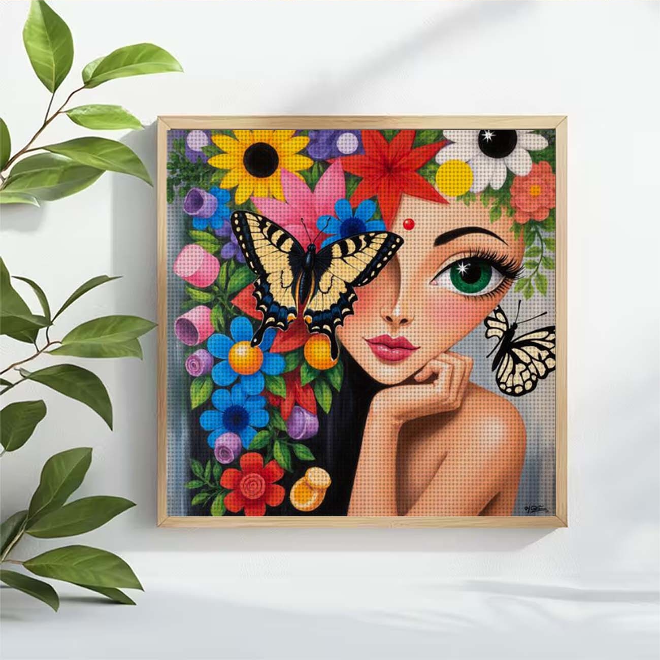 Cross Stitch Printed Kit, Frameless, Floral Butterflies Surrounding Woman Design